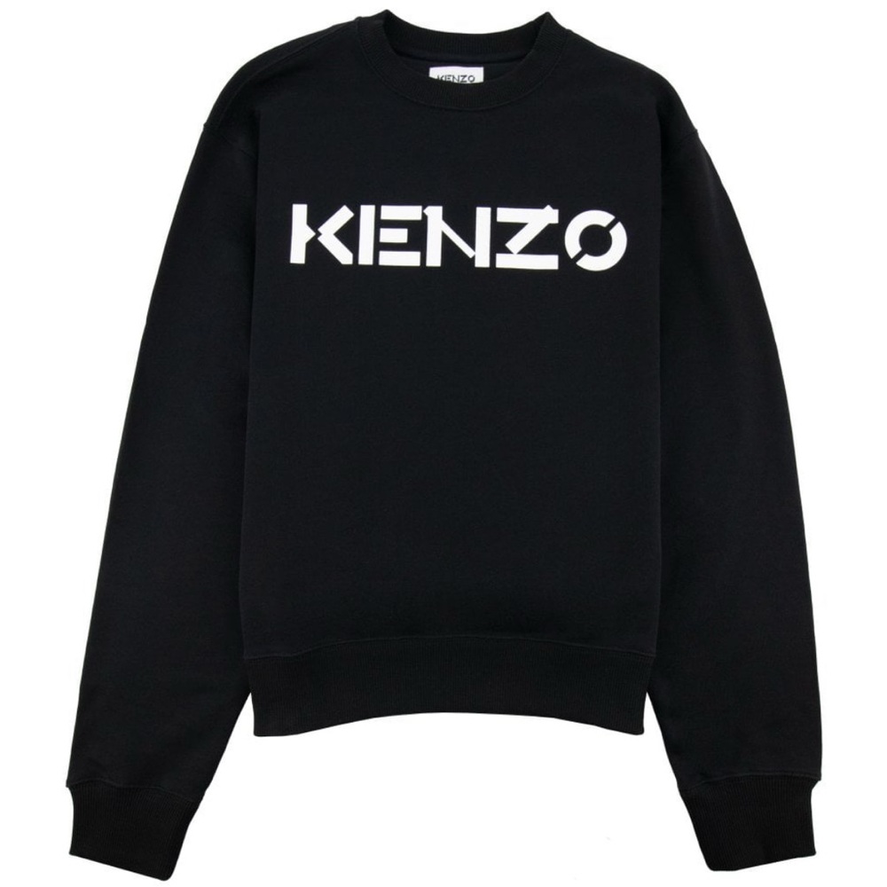 Kenzo Black Crewneck Sweater with Ribbed Details
